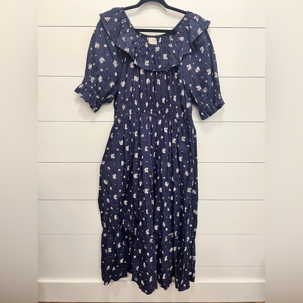 Universal Thread Floral Navy Dress with Ruffle Collar - XL